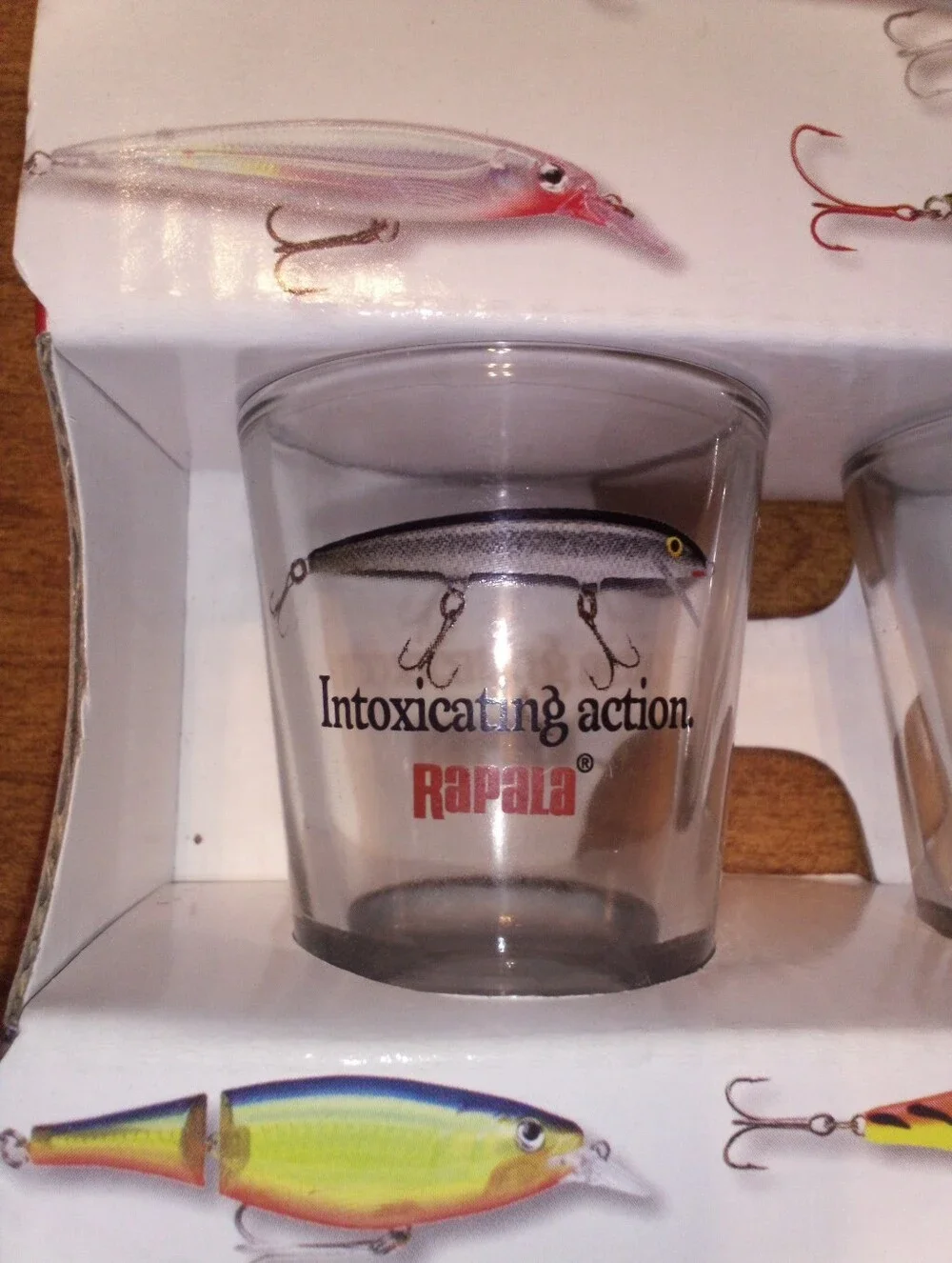 Rapala Shot Glass Set Of 4 Decorative Fishing Lure Design 2008 Clear Glass NIP